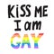 Vector illustration of words kiss me I am gay with rainbow