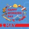 Vector illustration of Workers Day. Isometric tools icons.