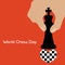 Vector illustration world chess day minimal concept with hand moving pawn and heart with chessboard pattern