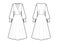 Vector illustration of wrap dress. Front and back. Women`s clothes