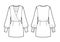 Vector illustration of wrap mini dress. Front and back. Women`s clothes
