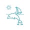 Vector illustration yacht, waves, sun and dolphin