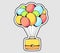 Vector illustration of yellow briefcase flying on color balloons