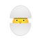 Vector illustration yellow chick peeking out of two halves of a shell on a white background