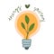 Vector illustration of a yellow light bulb with a plant inside. The concept of conservation of energy and nature