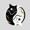 Vector illustration of a yin yang symbol in the form of cats. Black and white cat.