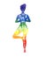 Vector illustration with yoga woman with bright texture in rainbow colors.