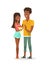 Vector illustration of young African American couple. Young beautiful black woman and black handsome guy on a date