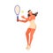Vector illustration of young female athlete playing tennis.