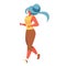 Vector illustration with young girl jogging. on white flat character in bold colors. Sport woman