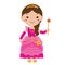 Vector illustration of young girl wearing pink princess dress
