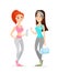 Vector illustration of young girls in sport clothes, fitness concept, two friends doing sport. Young pretty women in