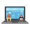 Vector illustration of young hackers sitting on the laptop