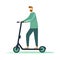 Vector illustration young man with beard riding on an electric scooter. Modern technology sustainable living environment ecology