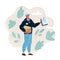 Vector illustration of Young man courier with a parcel in his hand and list of received packages in his hands. Delivery