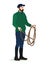 Vector illustration of a young man in equestrian clothes holding a horse rein in his hands.
