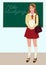 Vector illustration of young student girl in classroom.