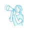 Vector illustration of a young woman making a loud voice using a megaphone
