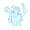 Vector illustration of a young woman making a loud voice using a megaphone