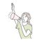 Vector illustration of a young woman making a loud voice using a megaphone