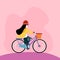 vector illustration of young woman riding a bicycle using a mask. keep a social distance when traveling and sports