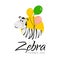 Vector illustration of a zebra logo with balloons and the inscription thank you. Emblem with animal zebra, balloons, lettering