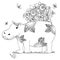 Vector illustration Zen Tangle, Hippo with flowers, isolated. Doodle drawing.