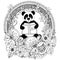 Vector illustration Zen Tangle panda with a book Floral circle frame. Doodle flower. Coloring book anti stress for adults. Black