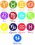 Vector illustration of zodiac signs on colored circle. Simple zodiac icons. Horoscope symbols