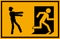 Vector illustration - zombie emergency exit sign with a stick figure silhouette undead chasing a person trying to escape