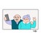 Vector illustrationold happy old man and old lady making selfies on the phone,family photo portrait of grandparents