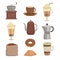 Vector illustrations for cafe. Various cups and vessels for coffee time