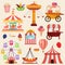 Vector illustrations of carnival circus object and equipment