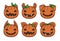 Vector illustrations of cute orange cartoon style carved Halloween pumpkin lanterns with different animal ears