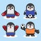 Vector illustrations of cute Penguin Football and boxing Cartoons.