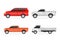 Vector illustrations set of commercial transportation and delivery trucks