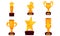 Vector Illustrations Set With Golden Cups And Trophies On Pedestals