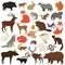 Vector illustrations of the wild animals Forest wildlife Isolated objects Geometric style