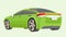 Vector or illustrator cartoon. Perspective of rear side sedan car green color.