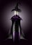 Vector illustrator of Wine Bottle in Witch Costume on black back