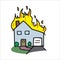 Vector Ilustration Burn Cartoon Home, Building, Castle