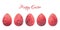 Vector ilustration, set of red Easter eggs with hand drawn doodle patterns isolated on white. Happy Easter text, festive spring