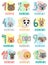 Vector image of 12 months for a baby with animals. A collection of children`s stickers with numbers and bear, fox, mouse, rabbit,