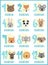 Vector image of 12 months for a baby girl with animals. A collection of children`s stickers with numbers and bear, fox, mouse, rab