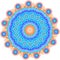 Vector image. Abstract image. An artistic mandala pattern in blue and orange color on a plain background