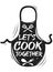 Vector image of an apron with a fork, spoon and spatula. Lettering Let`s cook together. Monochrome illustration for printing on
