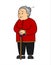 Vector Image Of An Asian, Chinese, Korean, Mongolian, Vietnamese Old Woman With A Cane. Elderly Woman in trousers, Senile People