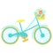 Vector image of a bicycle with basket and flowers on a white background. Hand-drawn Easter illustration of a bike for spring holid