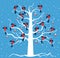 Vector image of the birds on a frozen tree