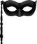 Vector image of a black venetian carnival mask with a handle isolated on the white background.